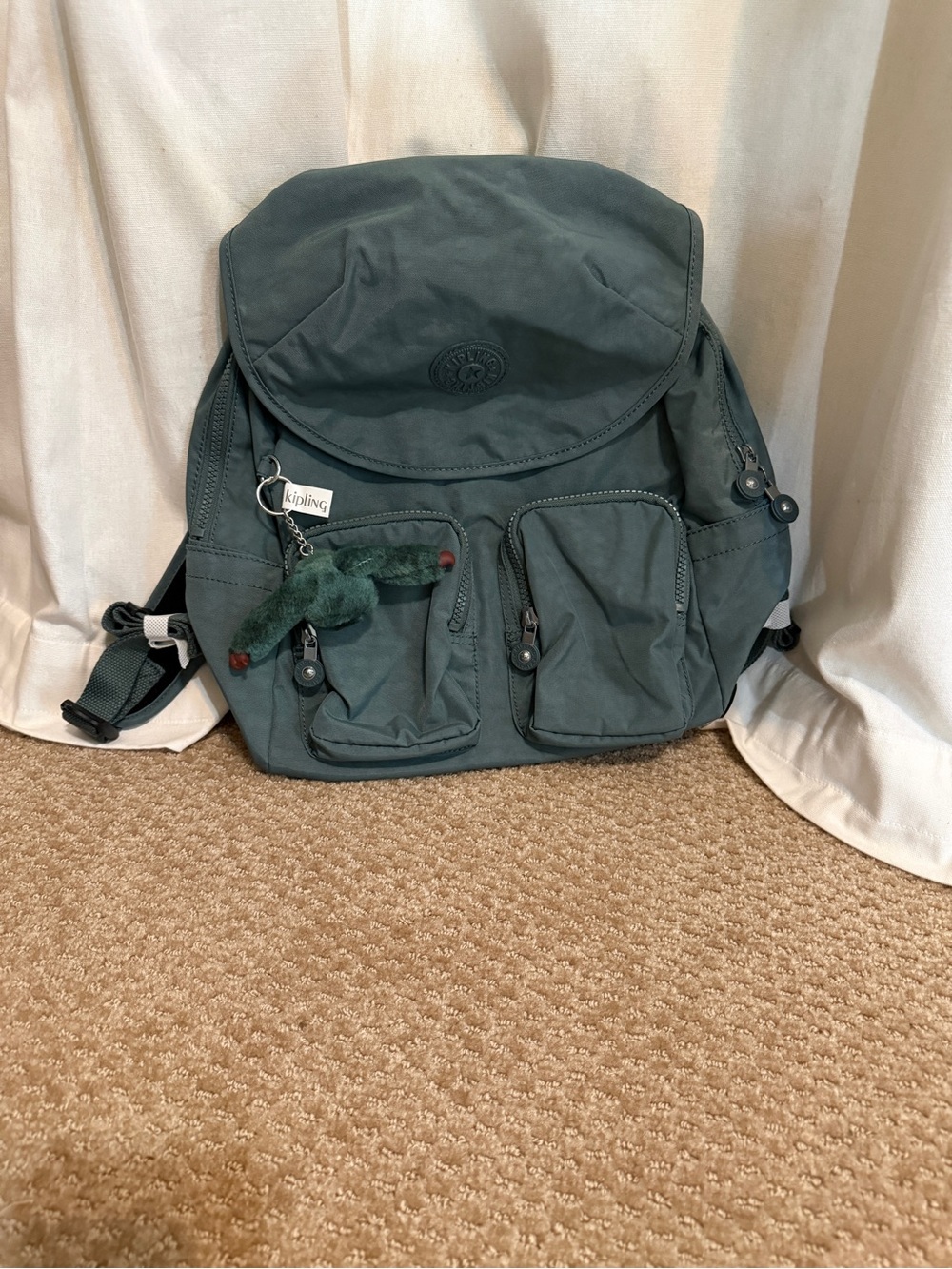 Kipling Fiona Green backpack with Monkey Charm